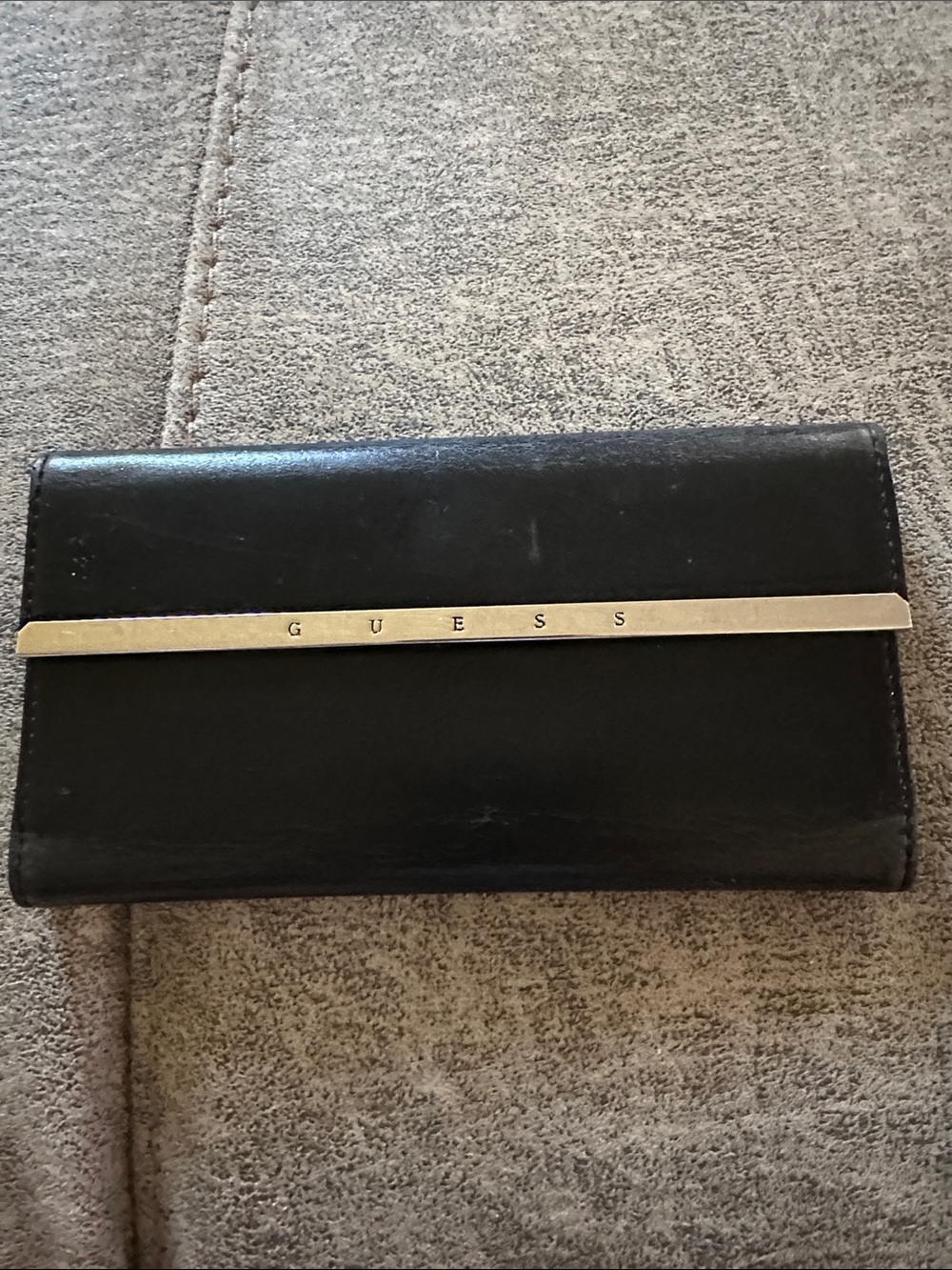 Guess Black Wallet Clutch with Gold Bar Logo